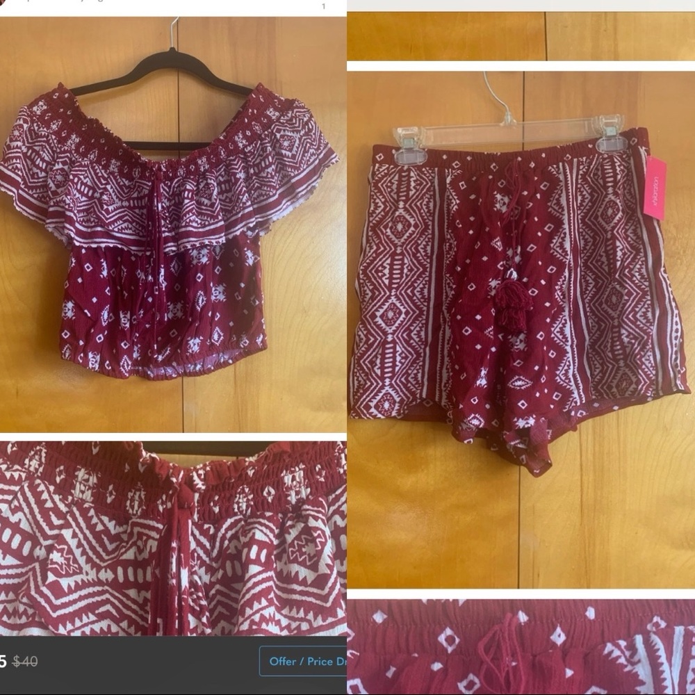 NWT Tribal Detail Matching Set - shorts + crop top